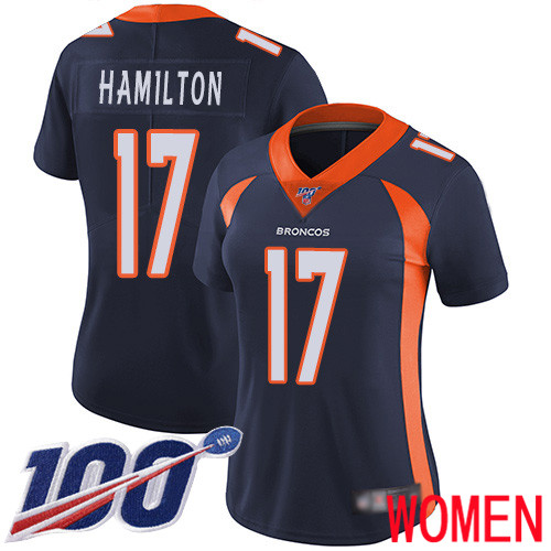 Women Denver Broncos 17 DaeSean Hamilton Navy Blue Alternate Vapor Untouchable Limited Player 100th Season Football NFL Jersey